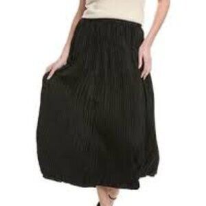 NWT Eileen Fisher Black Crushed Silk Pleated Skirt